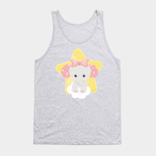 Elephant On A Cloud, Cute Elephant, Stars, Ribbon Tank Top